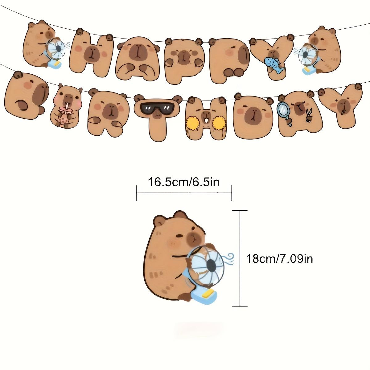 Cute Capybara Happy Birthday Banner, cartoon paper pull flag, ideal for kids  birthday, room & entrance decor. Capybara Birthday Pull Flag
