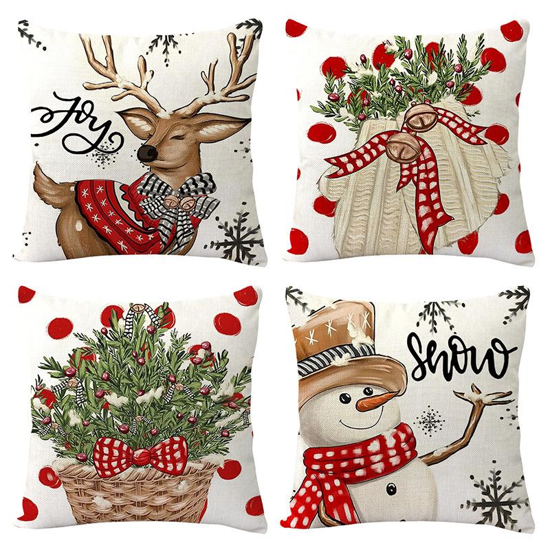 1pc Green Red Christmas Cushion Cover Deer Snowman Durable Cover 2025 New for Home Ornament Xmas New Year Christmas Decoration