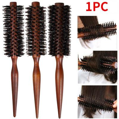 Brosse ronde avec manche en bois, sèche-cheveux, rouleau de bouclage, brosse à cheveux antistatique