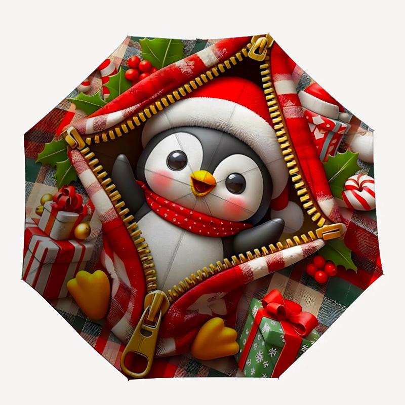 1pc Penguin Christmas Automatic Folding Umbrella   Compact 8 Rib Design, Durable Iron Frame for Travel, Outdoor,  a0920094