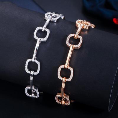 Braccialetto a maglie quadrate in zirconia lucida WWJ, accessori per gioielli