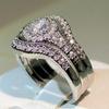 sterling copper classic three-layer white zircon ring unisex party birthday jewelry fashion zircon ring