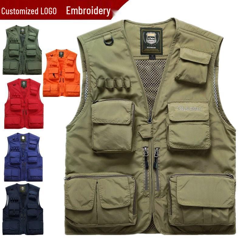 Men's Multi-Pocket Outdoor Fishing Photography Vest, V-Neck Sleeveless Plus Size Workwear 7898 Thin Design