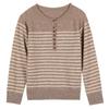 Multi-button Round Neck Bottoming Shirt for Women In Autumn and Winter, All-match Sweater, Loose Striped Andy Velvet Warm Top, Knitted Style