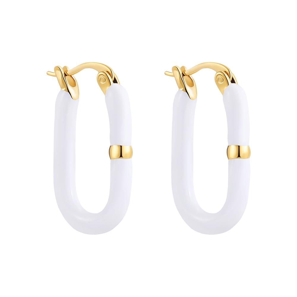 

Stainless Steel Enamel Color Geometric U Shape Hoop Earrings for Women New Design Simple Rectangle Ear Buckle Hoops Girls Gift
