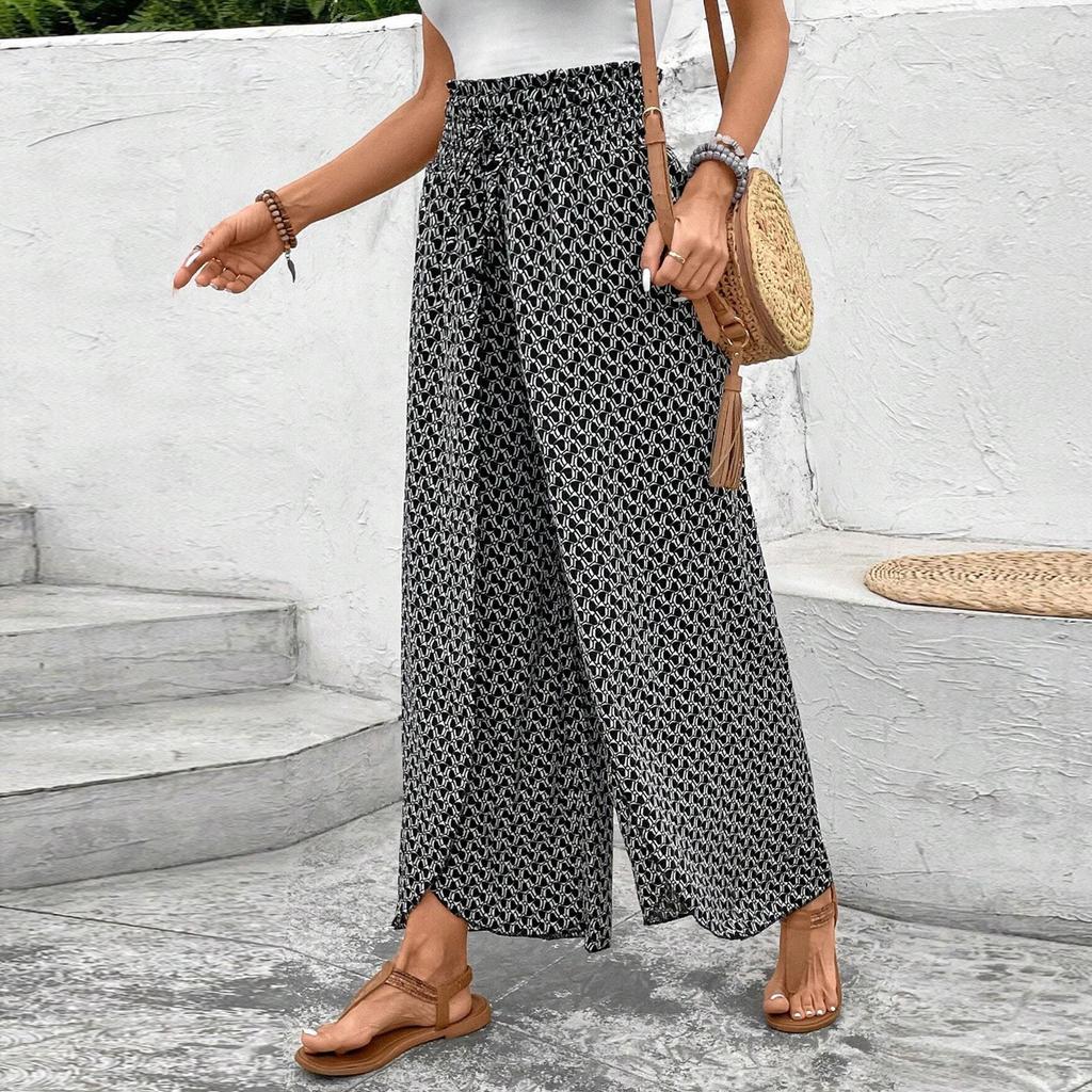 Women's Palazzo Pants Floral Wide Leg Trousers Summer Beach High Pants