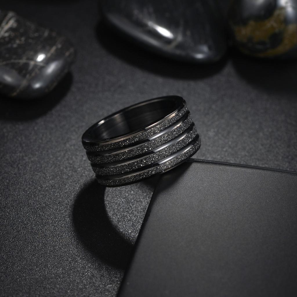 1pc 10mm Wide Frosted Golden Ring, Titanium Steel Ring Men's Wedding Ring