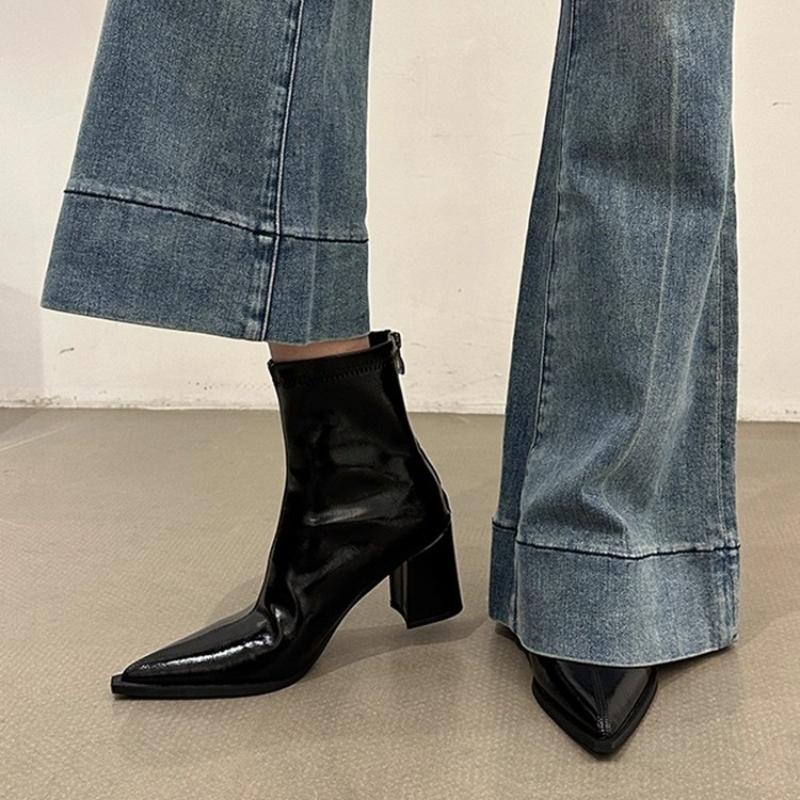 Fashion Street Style Pointed Toe Elastic Slim Women Ankle Boots Design Thick Heel Short Booties Autumn Winter Ladies Shoes