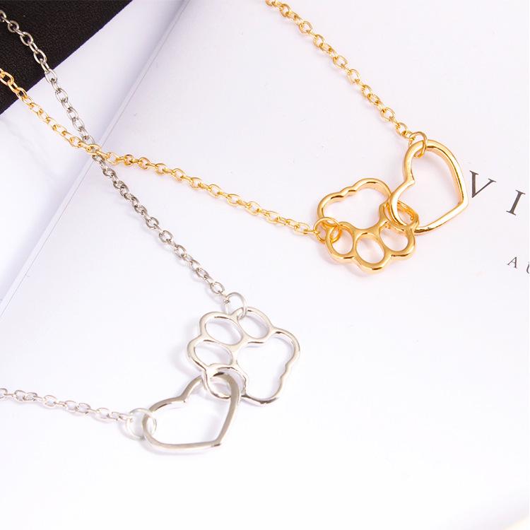 European Style Dog Paw Heart Pendant Clavicle Necklace