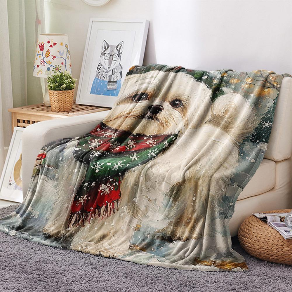 Shih Tzu Print Flannel Blanket, High quality Comfortable for All Seasons, Home Decor, Warmth and Comfort, Perfect for Christmas Gifts