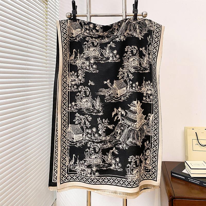 High-End Luxury Imitation Cashmere Warm Scarf Thickened Autumn And Winter Shawl Foulard Bufanda Elegant Flowers