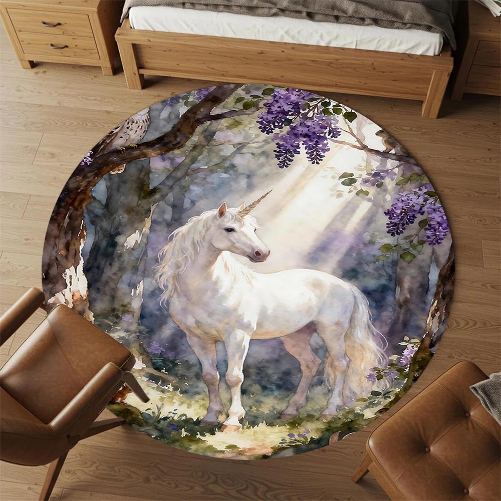 1pc Unicorn Forest Round Chair mat office Area Rug - Non-Slip, Floor Mat for Office, Bedroom, and Indoor Decor p127018