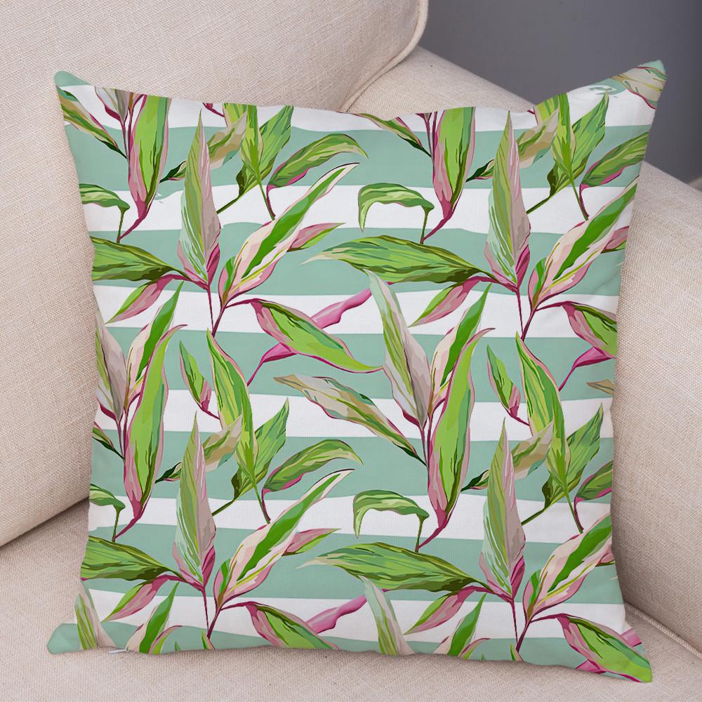 Tropical Floral Cushion Cover Pink Hibiscus Flower Leaf Print Soft Fabric Living Room Sofa Home Decor Pillow Case