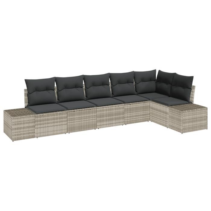 VidaXL Ensemble de canapé de jardin de 6 pièces avec coussins Gris clair Poly Rattan 3355751