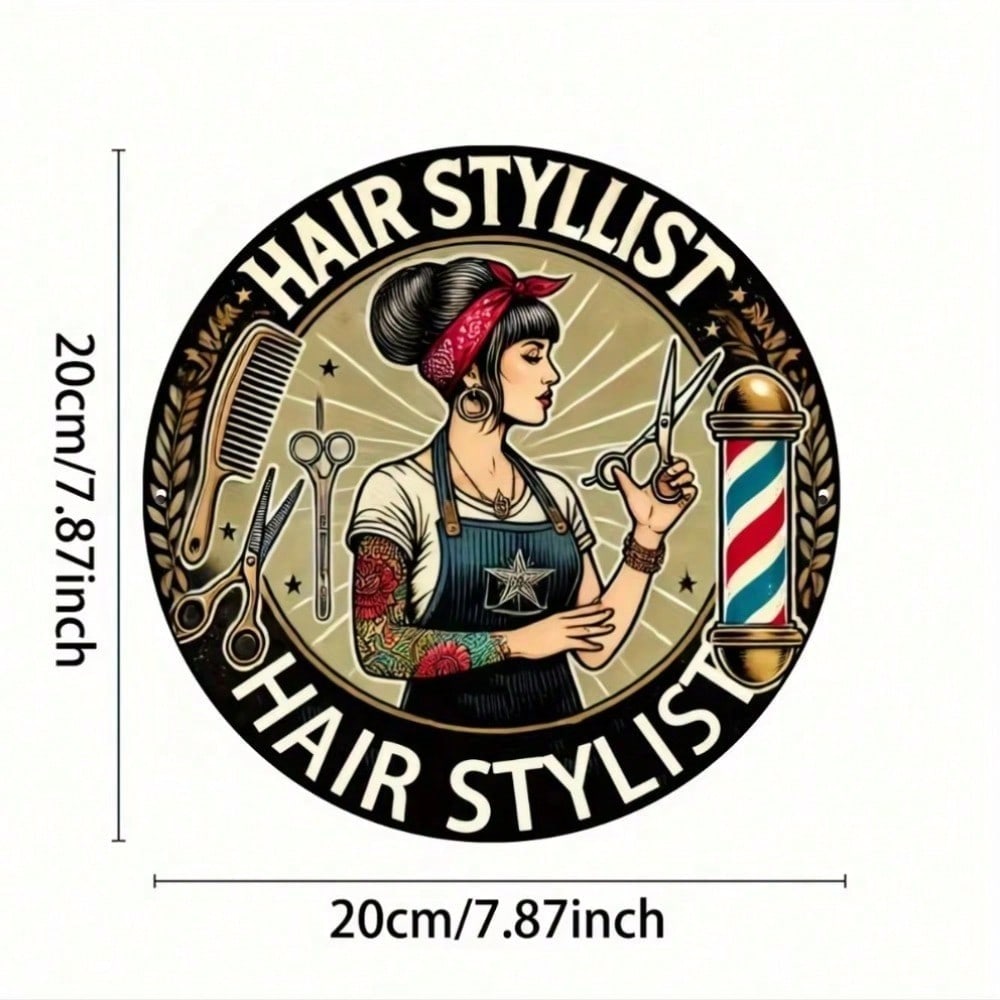 

1-Pack Vintage Hair Stylist Sign Retro Barber Pole Tools Metal Tin Sign Wall Decor Home Barbershop 20x20 різнокольоровий