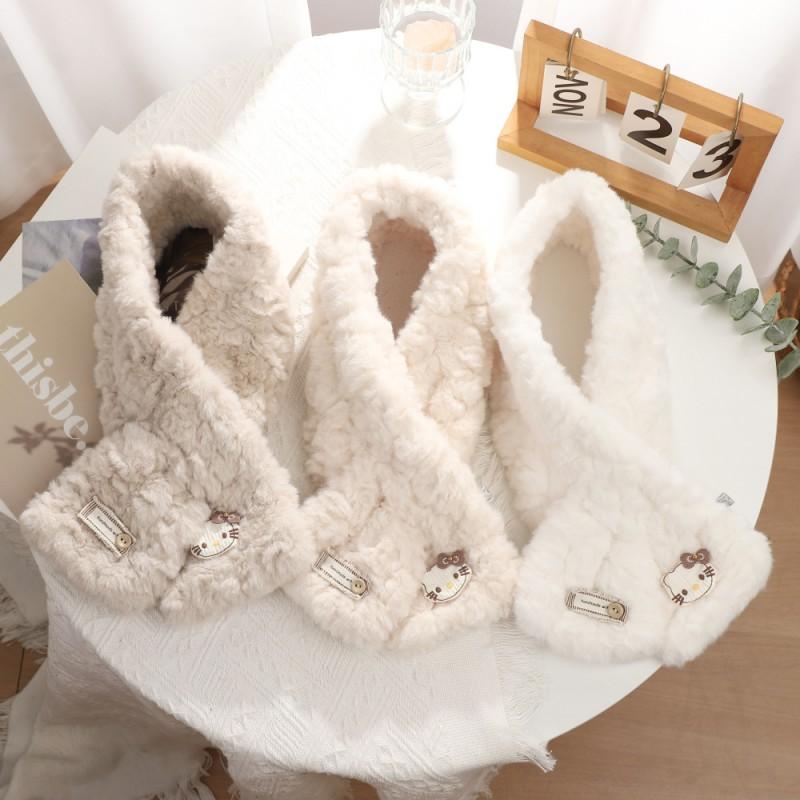 Womens Faux Rabbit Fur Scarf Cute Kitten Cross Thick Warm Neck Warmer Fashionable All-match