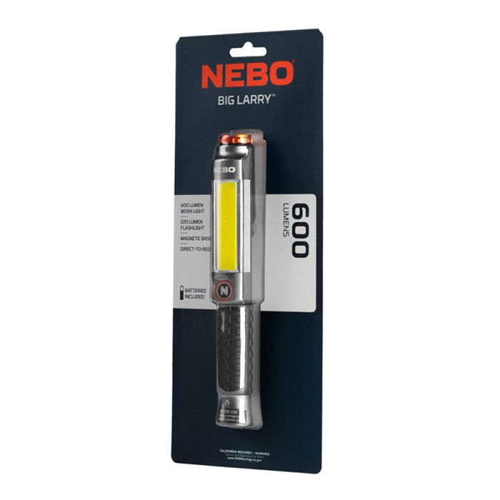NEBO Big Larry Light De Work De 3, Torche De 600 Lumens Con Light De Work COB, Base Magnétique De Clip De Poche Pour Un Éclairage