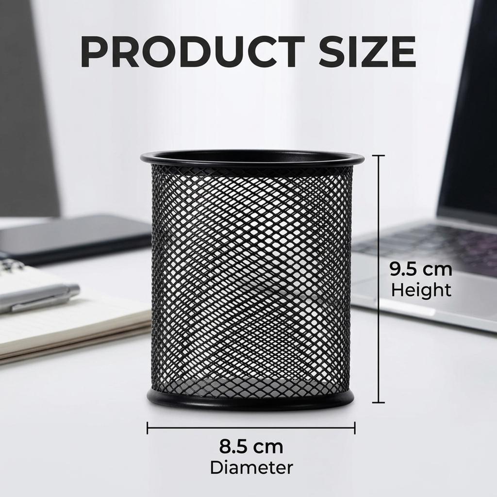 Black Metal Small Pen Holder, Compact Desk Pencil Cup, Square Space-Saving Organizer for Office Home