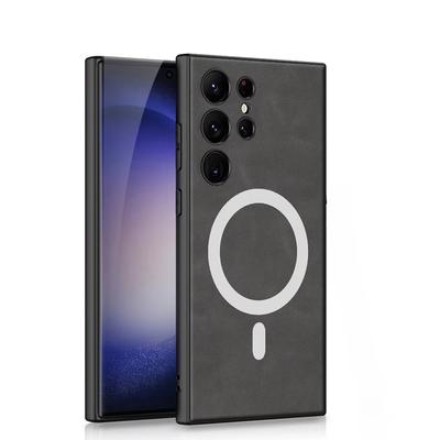 Magnetic Electroplated Skin Leather Wireless Charging Phone Case For Samsung Galaxy S25 S24 Plus S23 Ultra Shockproof Case