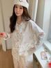 New Xiaohongshu pure cotton A gauze women's loungewear long sleeves trousers pajamas women's autumn jasmine tea