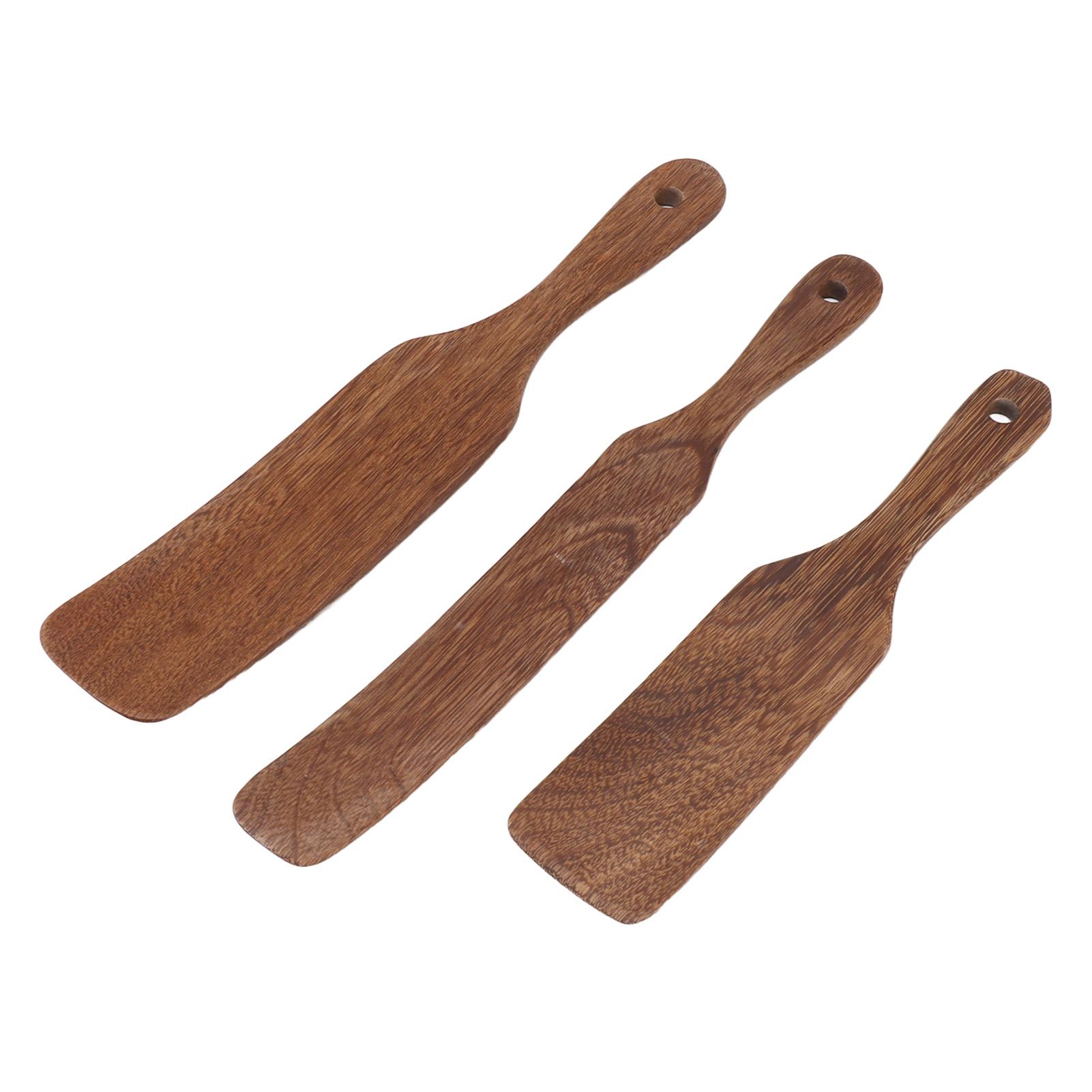 

3 PCS Wooden Spatula with Wide Shovel Head Non Slip Teak Turner Spatula for Steak Pizza Milk Salad L