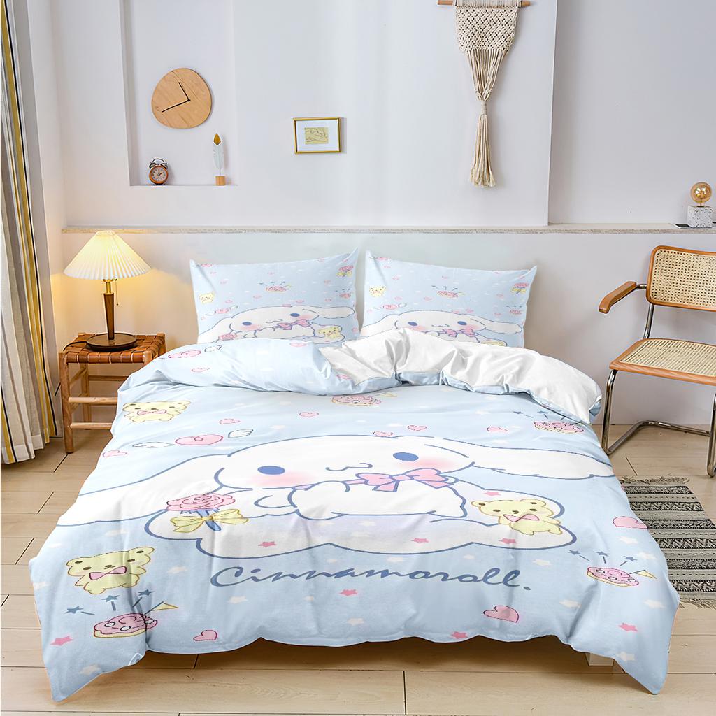 Sanrio Cinnamoroll Kuromi Bedding Sets Cartoon Comforter Quilt Bed Cover Duvet Cover Pillow Case 2-3 Pieces Sets for Kids Adult