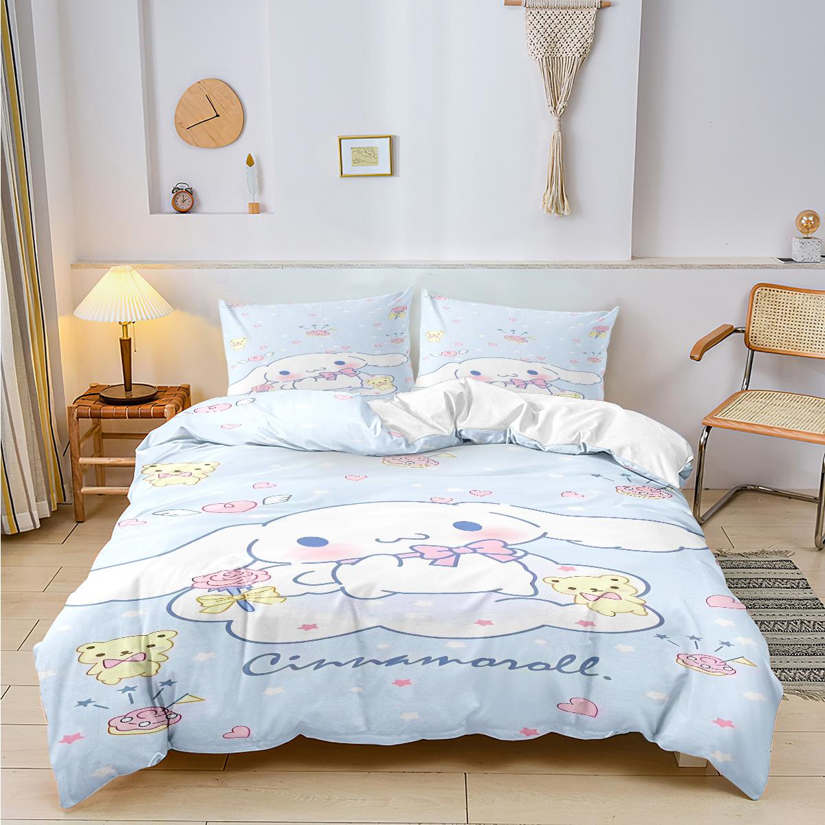 Sanrio Cinnamoroll Kuromi Beddengoedsets Cartoon Dekbed Quilt Bedovertrek Dekbedovertrek Kussensloop 2-3 Stuks Sets voor Kinderen Volwassenen EU Single 135x200cm