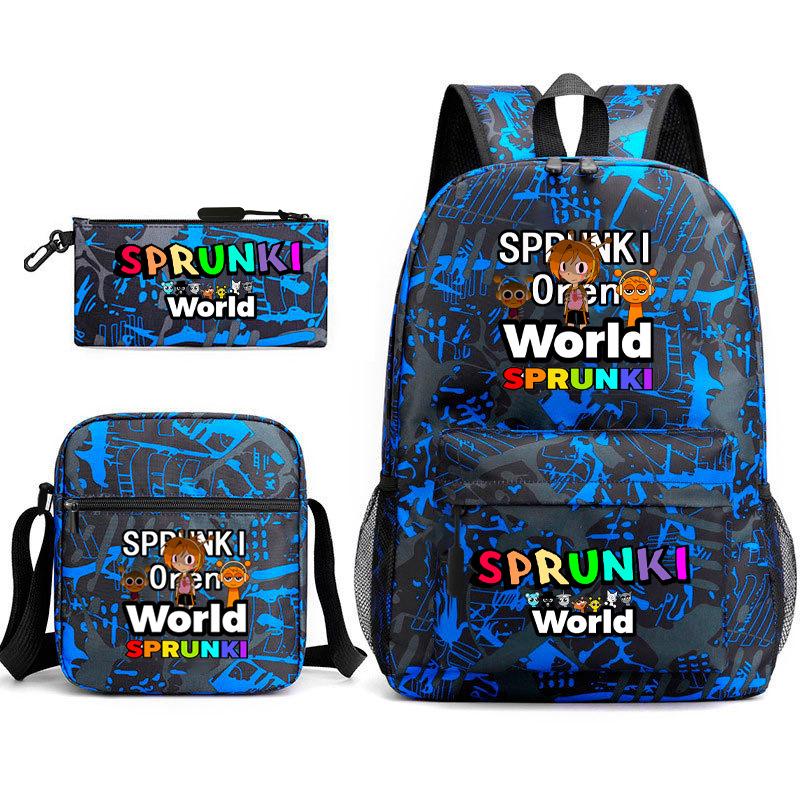 New rhythm box game merchandise primary school bag sprunki cartoon starry sky backpack 3-piece set D
