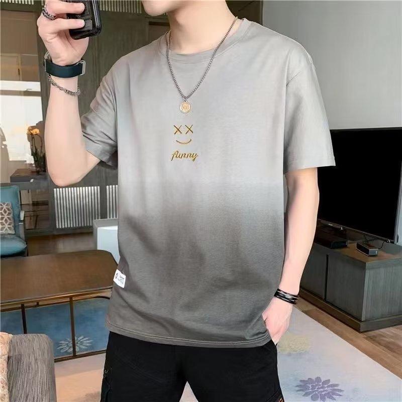 Gradually Change Smiley Face Summer Short-Sleeved T-Shirt Men'S Summer Trendy Brand Half-Sleeved Versatile T-Shirt Men'S Thin Summer Clothes