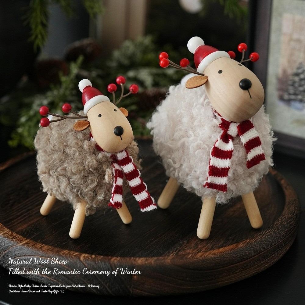 Plush Body Xmas Figurine Wood Head Festive Decor New Table Statue Shelf Decor