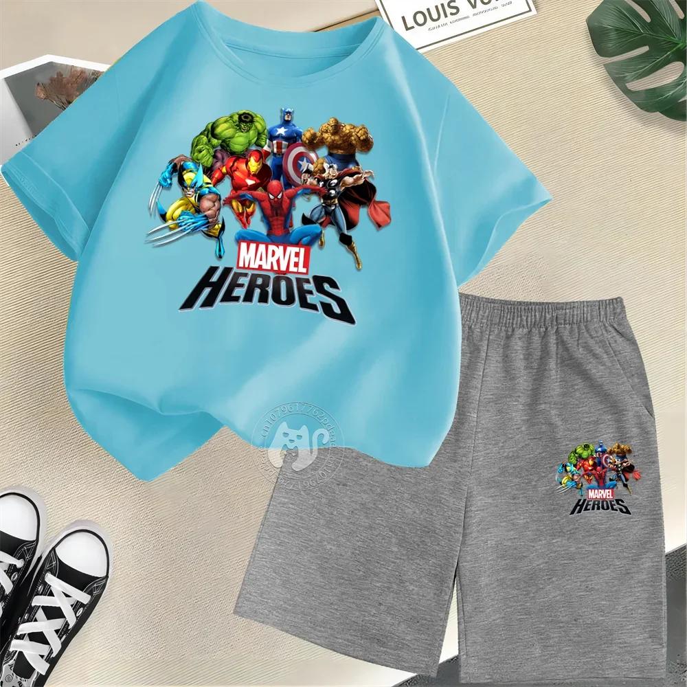 

2025 MINISO Superhero Kids Летние комплекты футболка+брюки одежда для мальчиков детская одежда для малышей комплекты брюк детская одежда для девочек короткие комплекты 160 красный