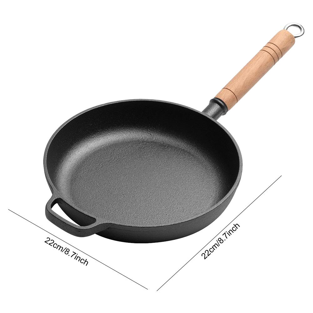 Cast Iron Nonstick Pre-Seasoned Skillet Portable Camping Outdoor Skillet with Wood Handle Mini Frying Oil Drizzling Small Pot