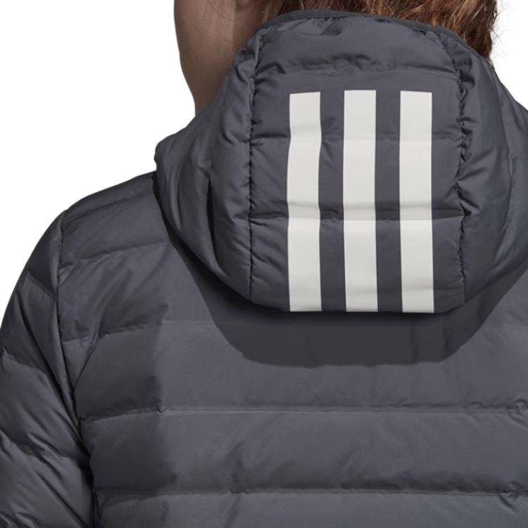 Adidas Jednobarevná teplá sportovní péřová bunda s kapucí Dámské bundy Šedá DZ1520