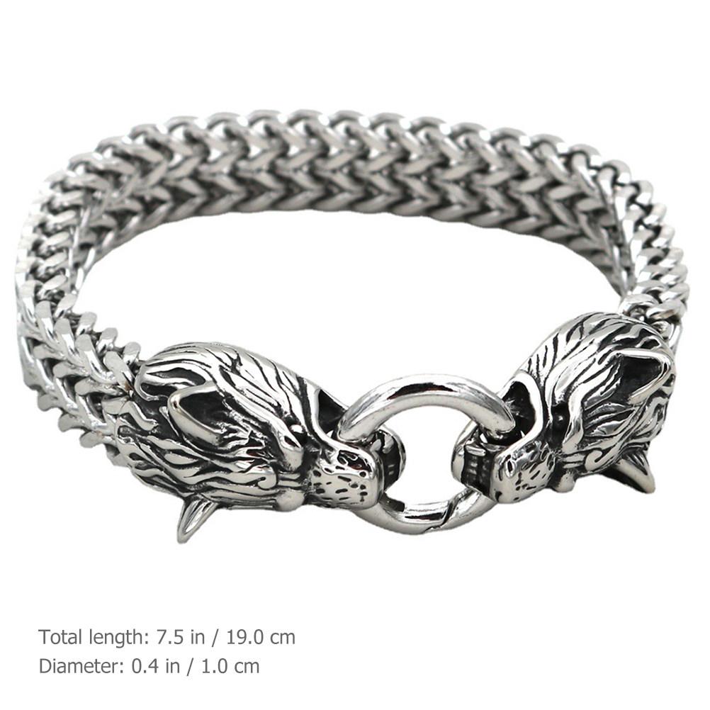 Stainless Steel Retro Viking Wolf Head Bracelet Personality Trendy Jewelry For Men 19 Cm