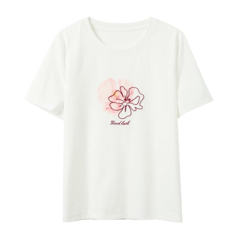 Sancai Women s 2026 Summer Embroidered Round Neck T-shirt XL