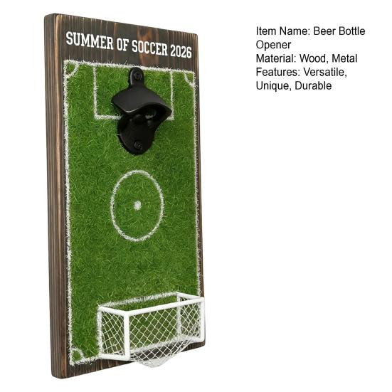 Football Field Beer Bottle Opener Wall Mounted Beer Cap Remover Wooden Soccer Field Sign for Bar Kitchen Game Room Unique Gift for Football Lovers