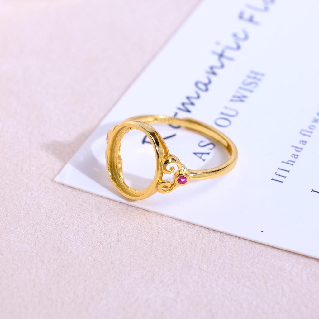S925 Silver Gold-Plated Filigree Oval Bar Ring with Prong Setting
