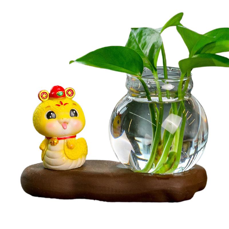 1set Desktop Plant Terrarium For Growing Hydroponic Plants Aquatic Vase Ceramic Base Snake Hydroponic Vase Glass Vase 2 styles
