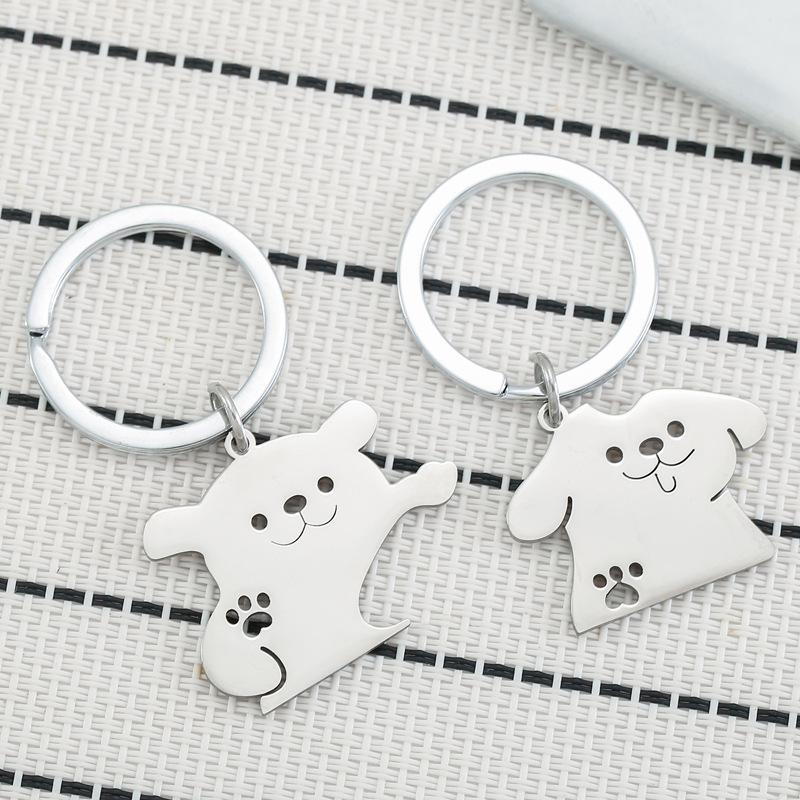 INS Pat Head Dog Stainless Steel Keychain Cute Cartoon Puppy Design Fashion Couple Pendant Practical Valentine's Day Gift