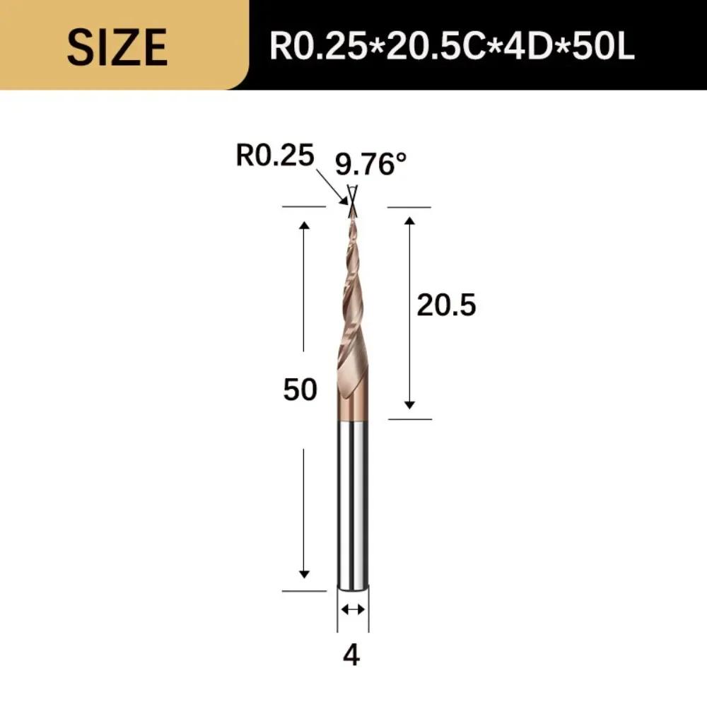 Durable Wood Milling Solid Carbide Tapered Ball Nose End Mill Tapered Ball Nose Spiral CNC Carving Bit Engraving Router Bits