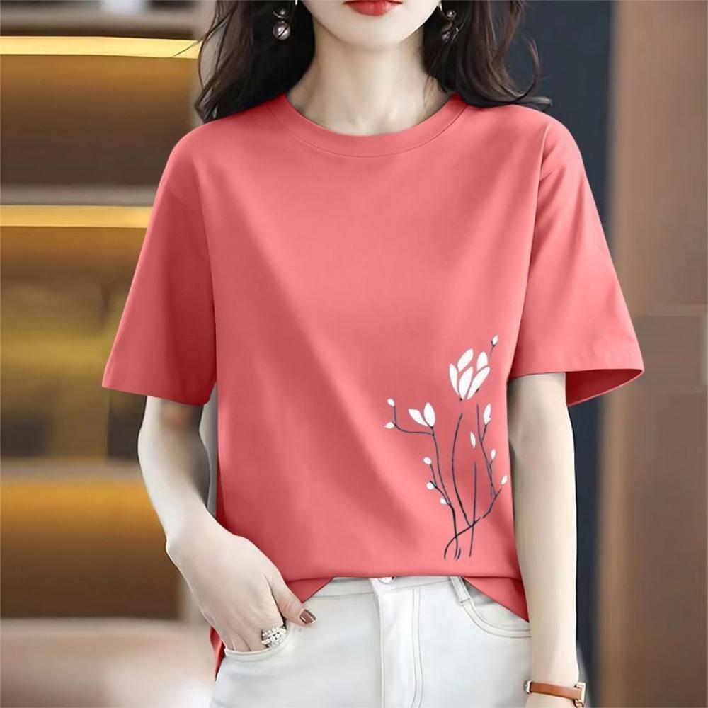 Women's Loose Fit T Shirts 2026 Summer Solid Printed Short Sleeve Round Neck Casual Top Plus Size Women Clothing T Shirt Women