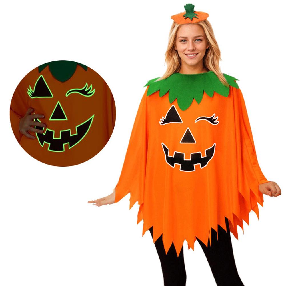 New Halloween Luminous Cloak Role Playing Stage Party Performance Festival Costume Pumpkin Cloak With Hat For Adults Kids