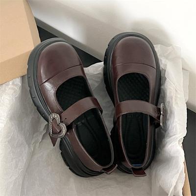 Fashion Brown Lolita Shoes Women New Heart Shaped Buckle Mary Jane Shoes Vintage Girls Y2K JK Uniform High Heel Platform Cosplay Shoes