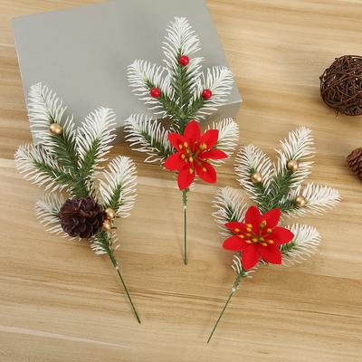 Simulated Pine Needles, Single, Christmas , Red Pulp Fruit Pine Needles, Flower Arrangement, Home Holiday, Atmosphere Decoration Fake Flowers