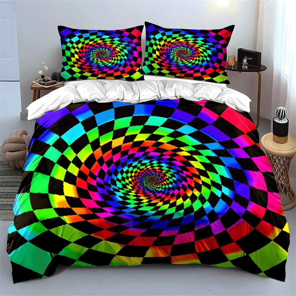 Colorful Illusion Set For Decor Exquisite Three-Piece Bedding Set Gift For Kids And Adults