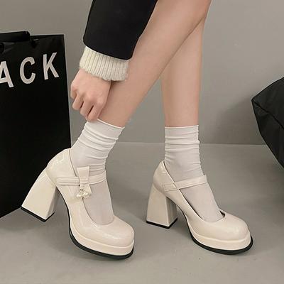 High-heeled Shoes Mary Jane Spring Thick with Solid Color Joker Small Shoes with Thick Soles