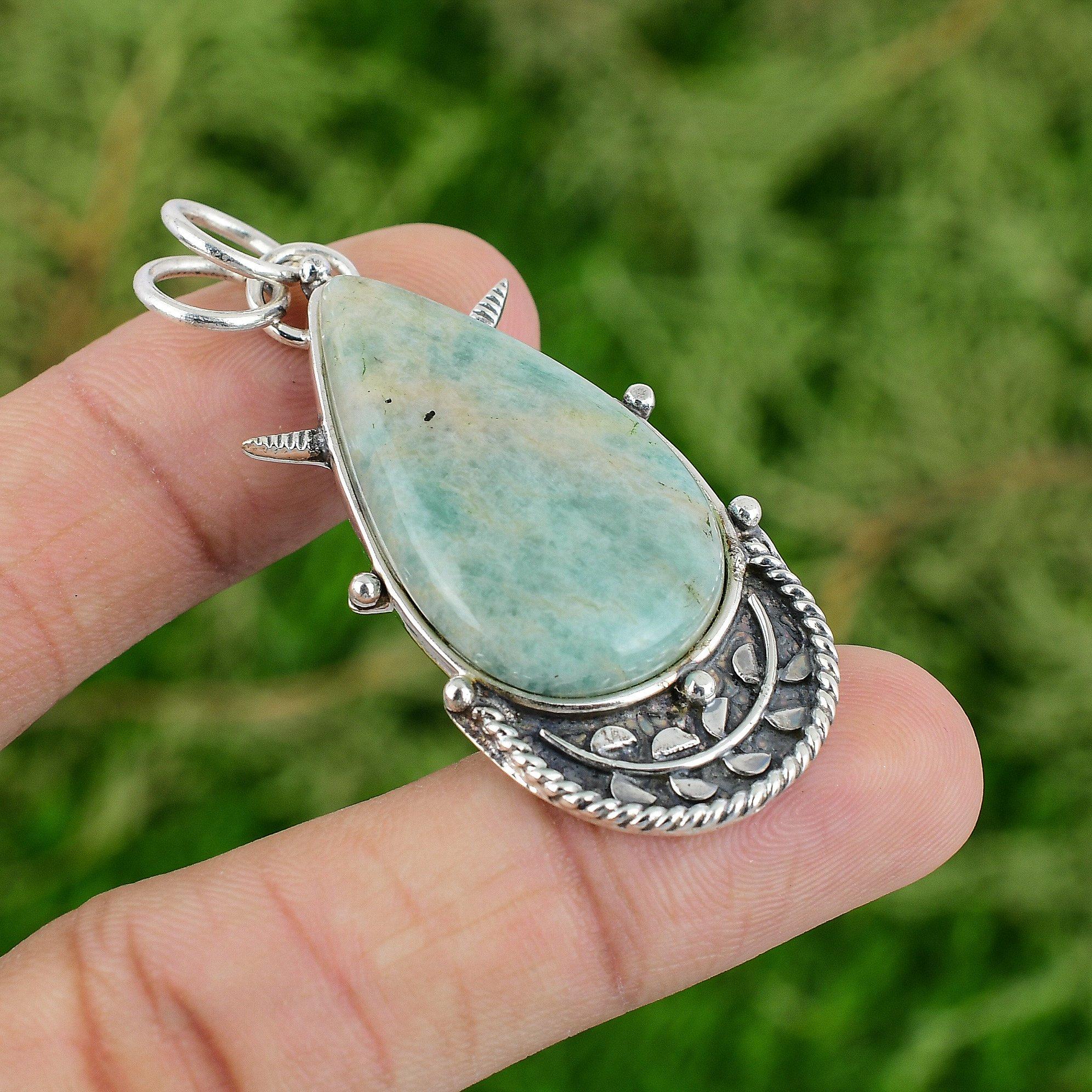 

Daughters Day Deal 925 Sterling Silver Amazonite Stone Sister Pendant Jewelry