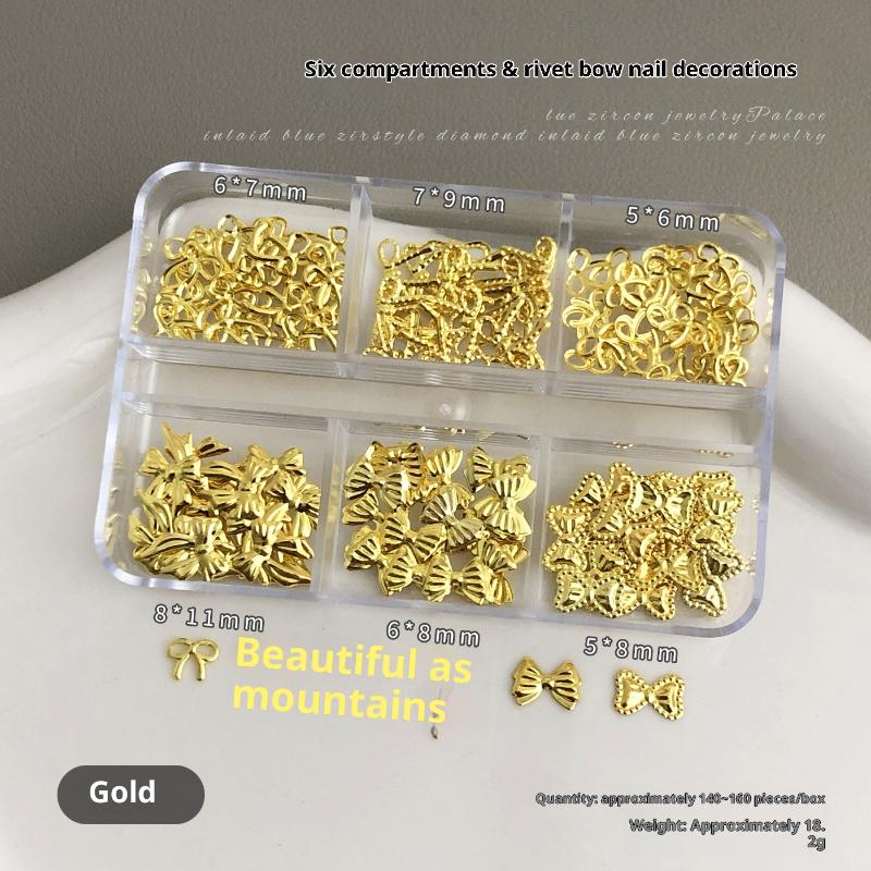 

6 Grids Bow Metal Nail Charms Sequin Thin Sheet Gold Silver Nail Art Decoration For Manicure Diy золотой