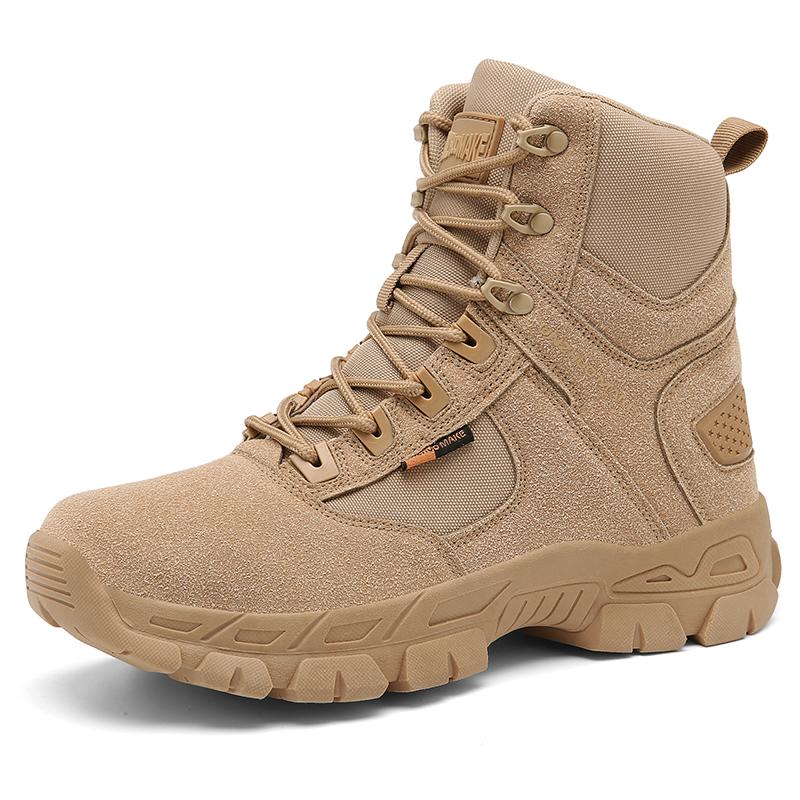 Hiking Shoes Men Boots Mid-top Lace-up Durable Casual Sports Shoes Outdoor Thick-soled Comfortable Combat Boots Men