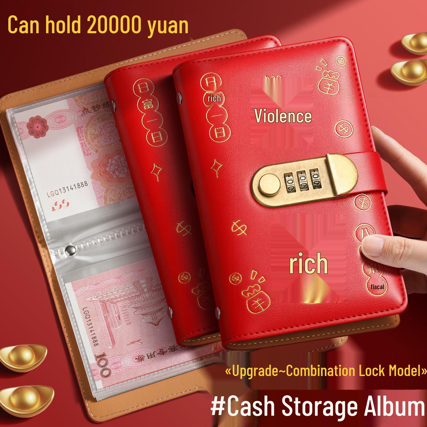 

2026 Cash Savings Album: Secure Clip Wallet with Password Lock for Storing Money Snap Button - Red - 50 Sheets/100 Pages